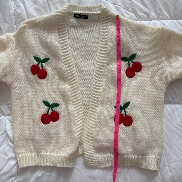 SHEIN Women's Off-White Cardigan with Cherry Print Size Medium - Picture 7 of 8